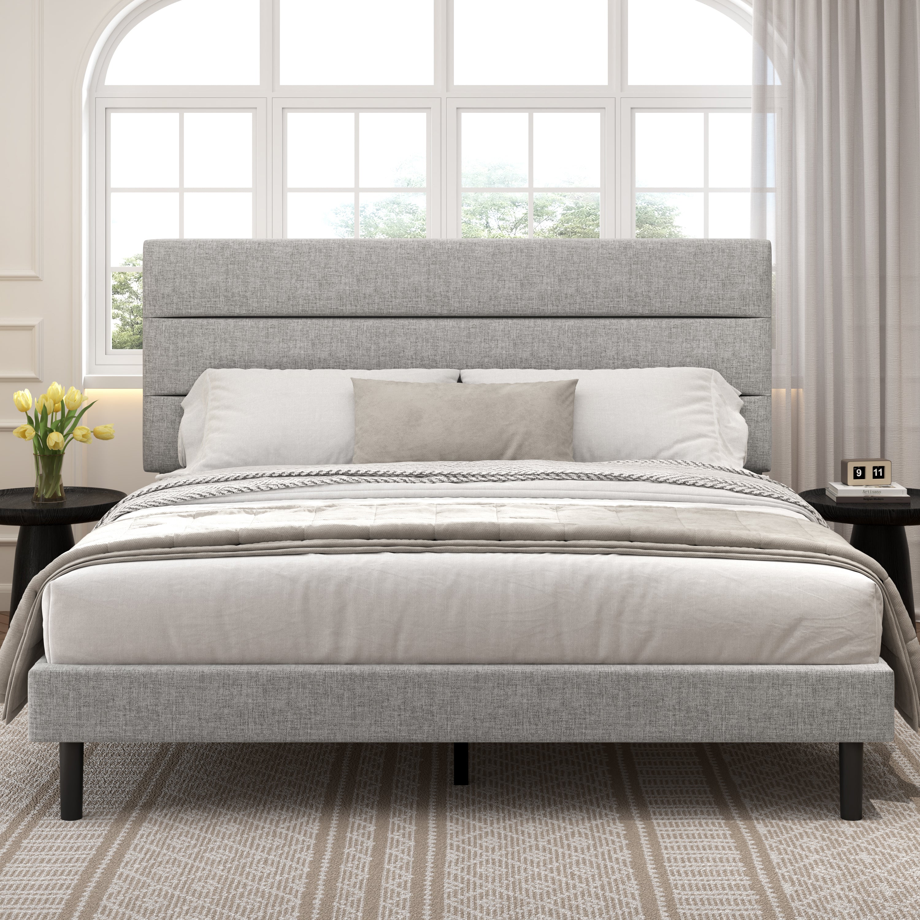 Frostbloom Platform Bed Frame with Upholstered Headboard, No Box Spring Needed