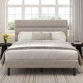 Frostbloom Queen Size Platform Bed Frame with Linen Fabric Upholstered Headboard, No Box Spring Needed, Beige