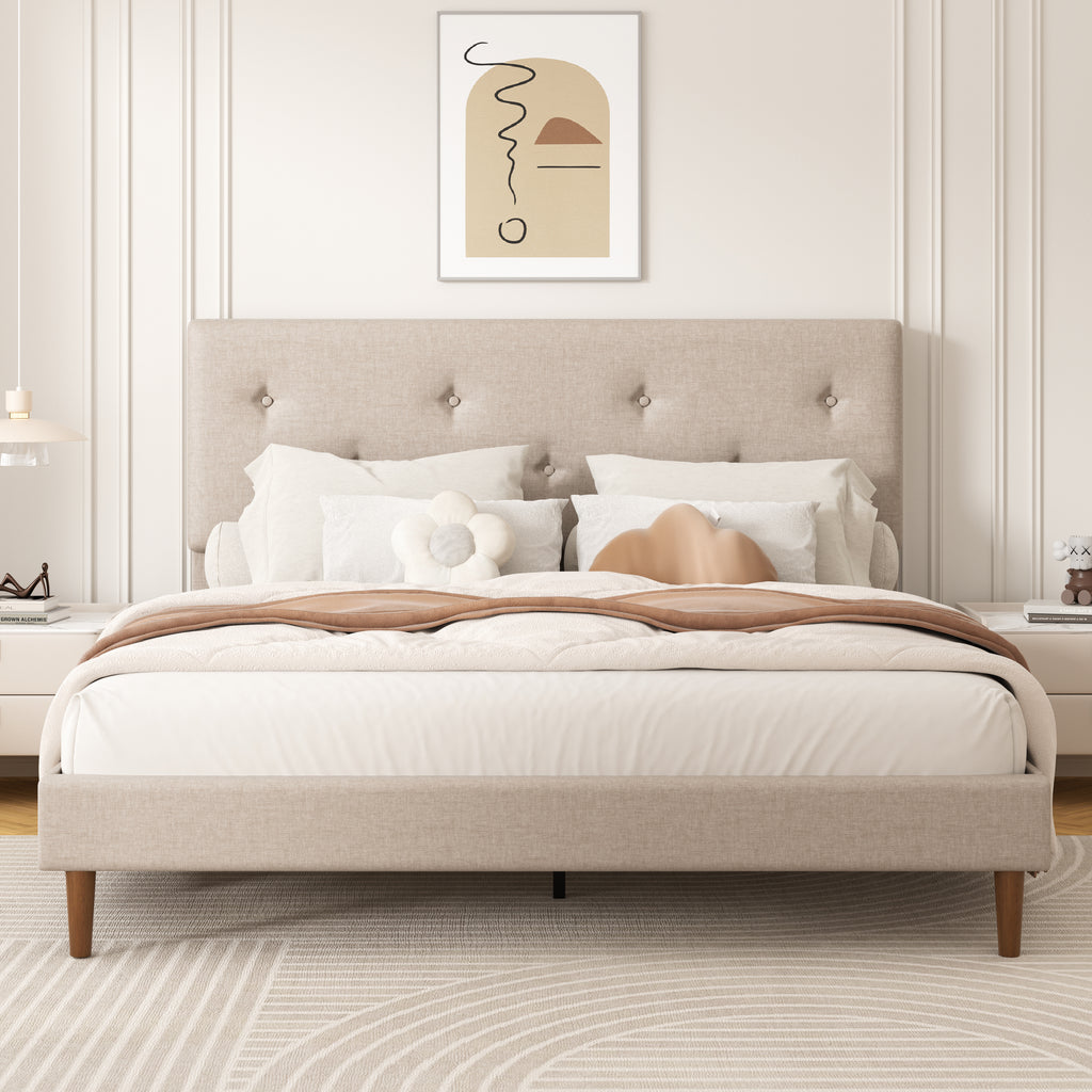 Frostbloom Linen Upholstered Platform Bed Frame with Adjustable Headboard