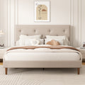 Frostbloom Linen Upholstered Platform Bed Frame with Adjustable Headboard