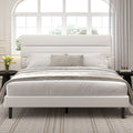 Frostbloom King Size Platform Bed Frame with Velvet Upholstered Headboard, No Box Spring Needed, White