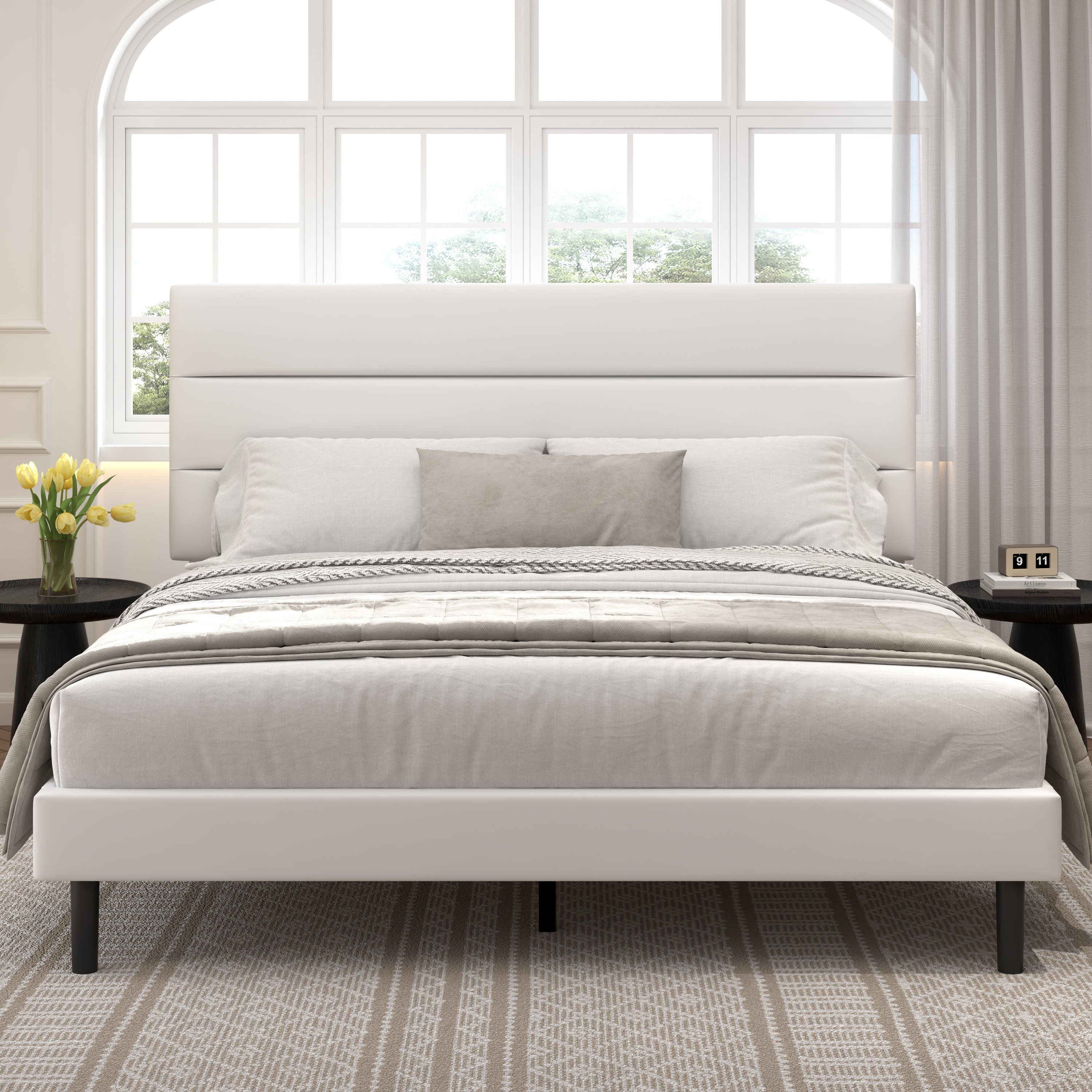 Frostbloom Platform Bed Frame with Upholstered Headboard, No Box Spring Needed