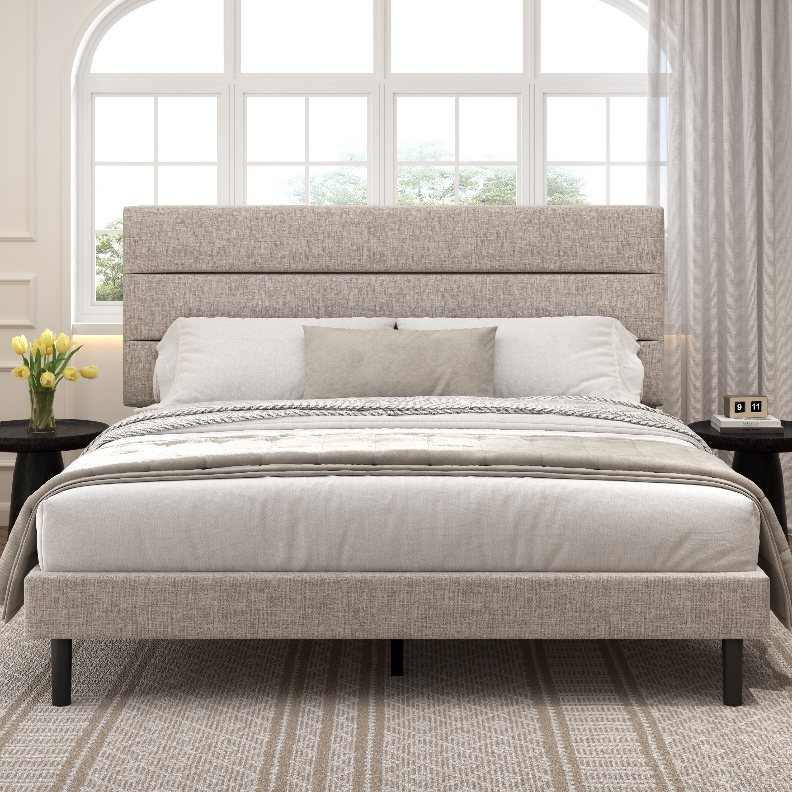 Frostbloom Platform Bed Frame with Upholstered Headboard, No Box Spring Needed