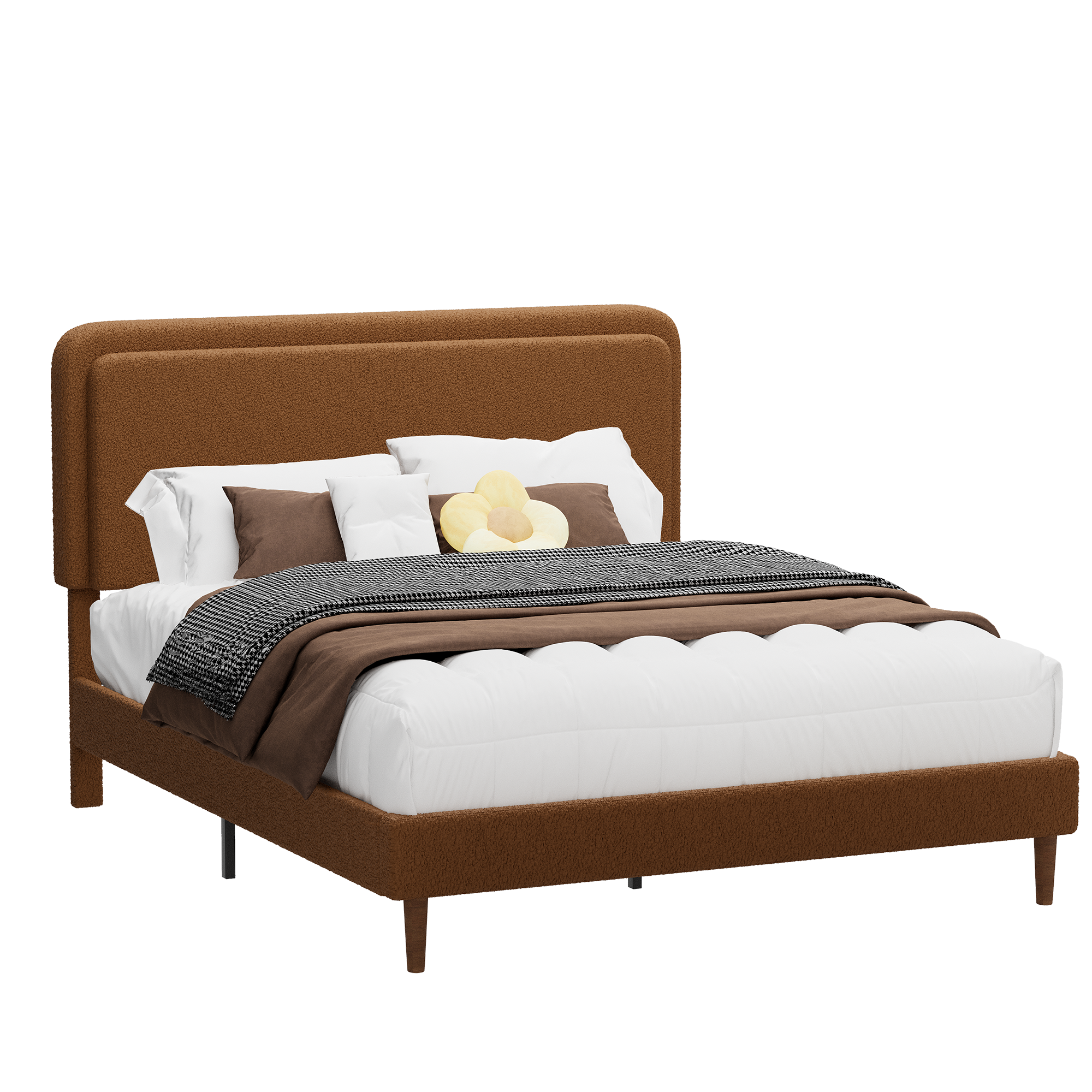 Frostbloom Boucle Upholstered Platform Bed Frame with Cloud Style Adjustable Headboard