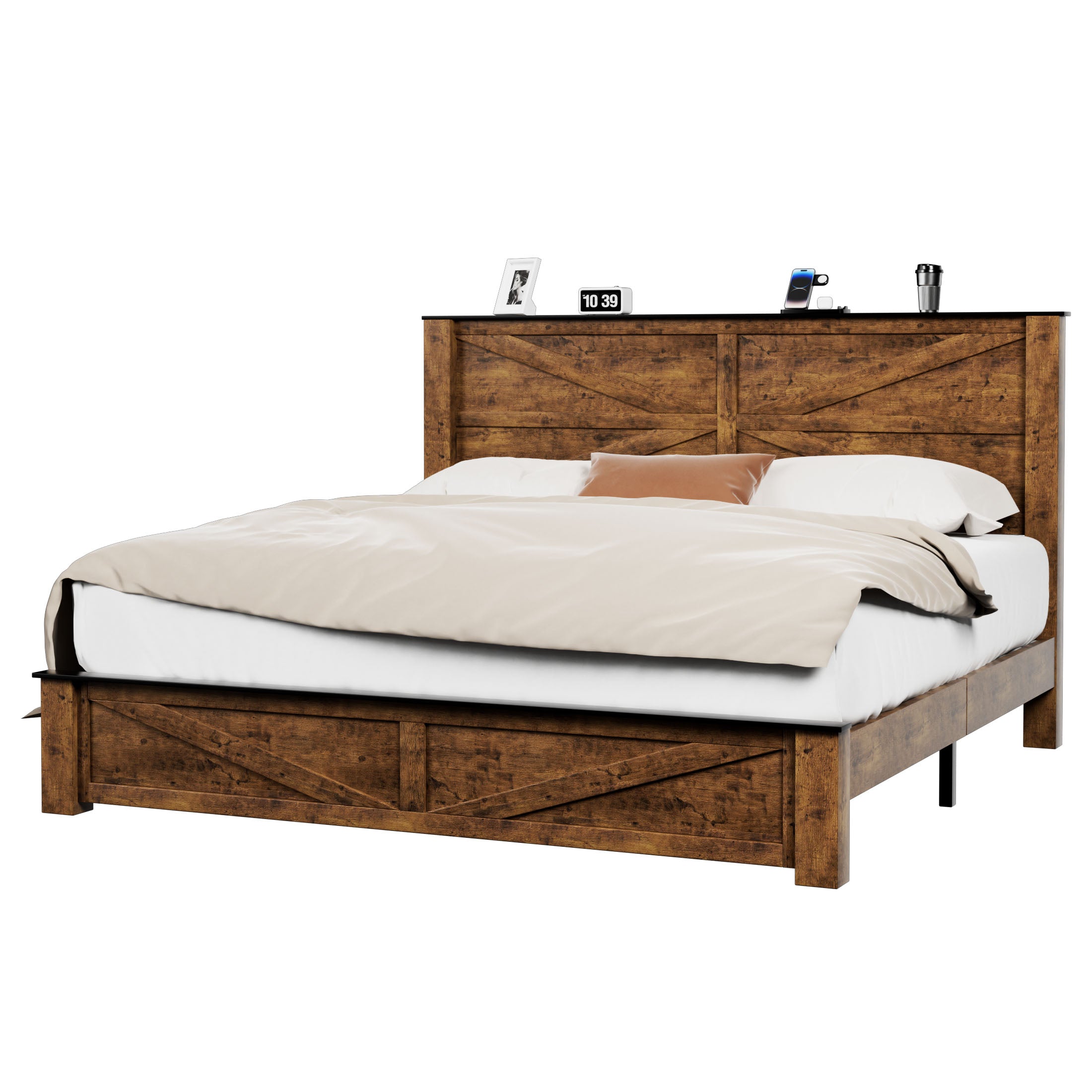 Frostbloom Wooden Platform Bed Frame with Headboard