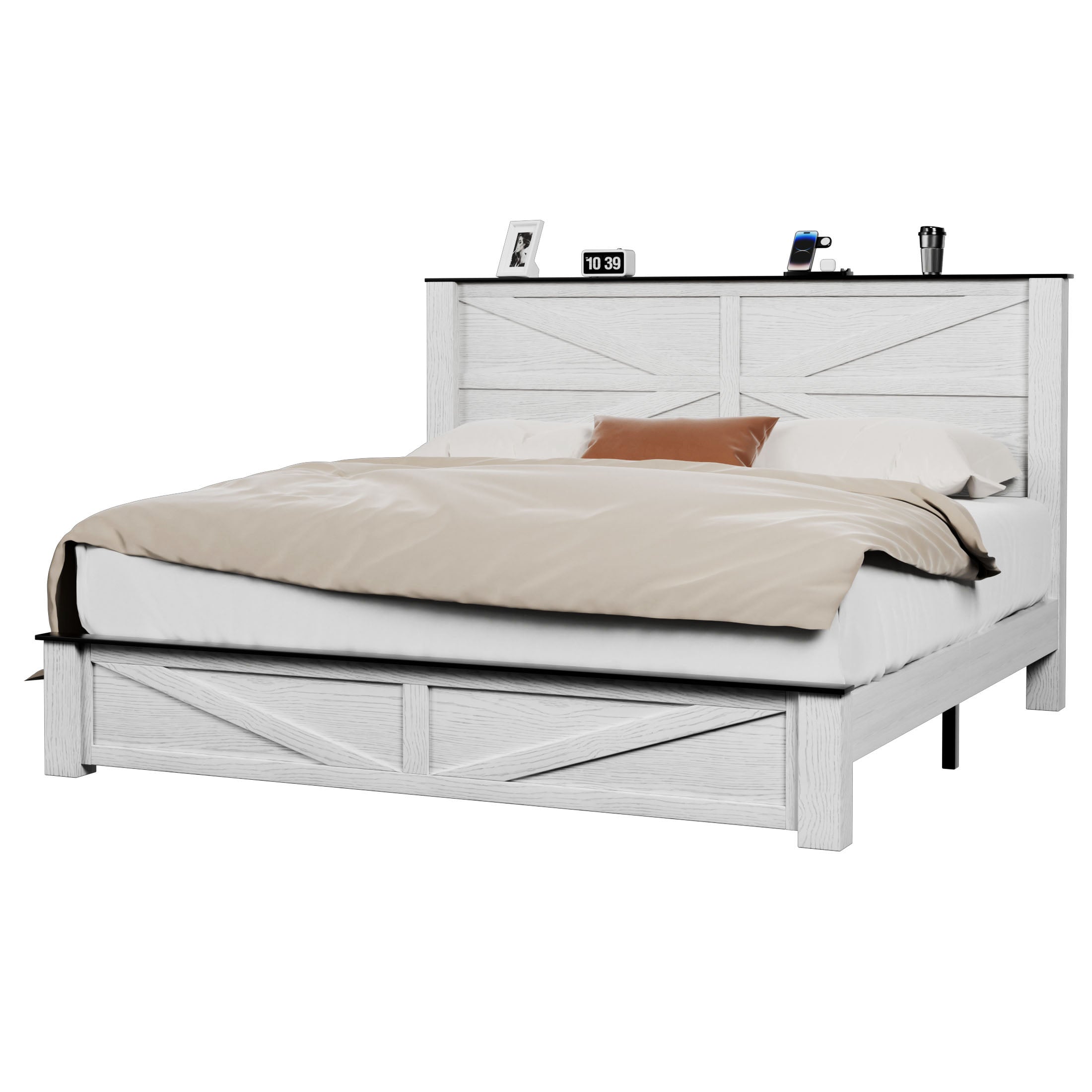 Frostbloom Wooden Platform Bed Frame with Headboard