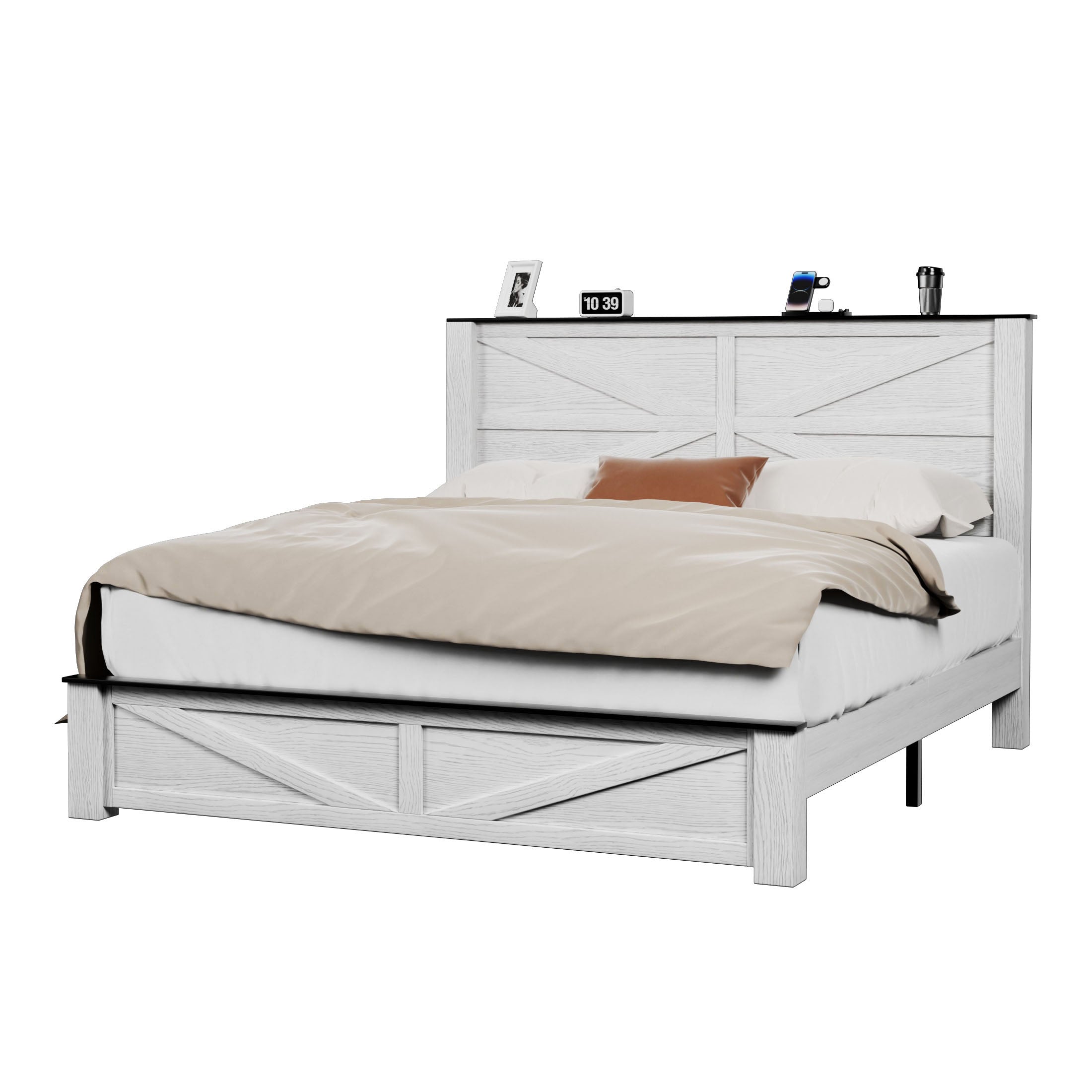 Frostbloom Wooden Platform Bed Frame with Headboard