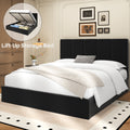 Frostbloom King Size Lift-Up Storage Platform Bed with Velvet Wide Vertical Channel Tufted Upholstered Headboard, Black
