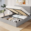 Frostbloom Modern Linen Upholstered Full Bed with 3-Panel Wingless Headboard, Lift Up Storage Frame, No Box Spring Needed, Light Gray