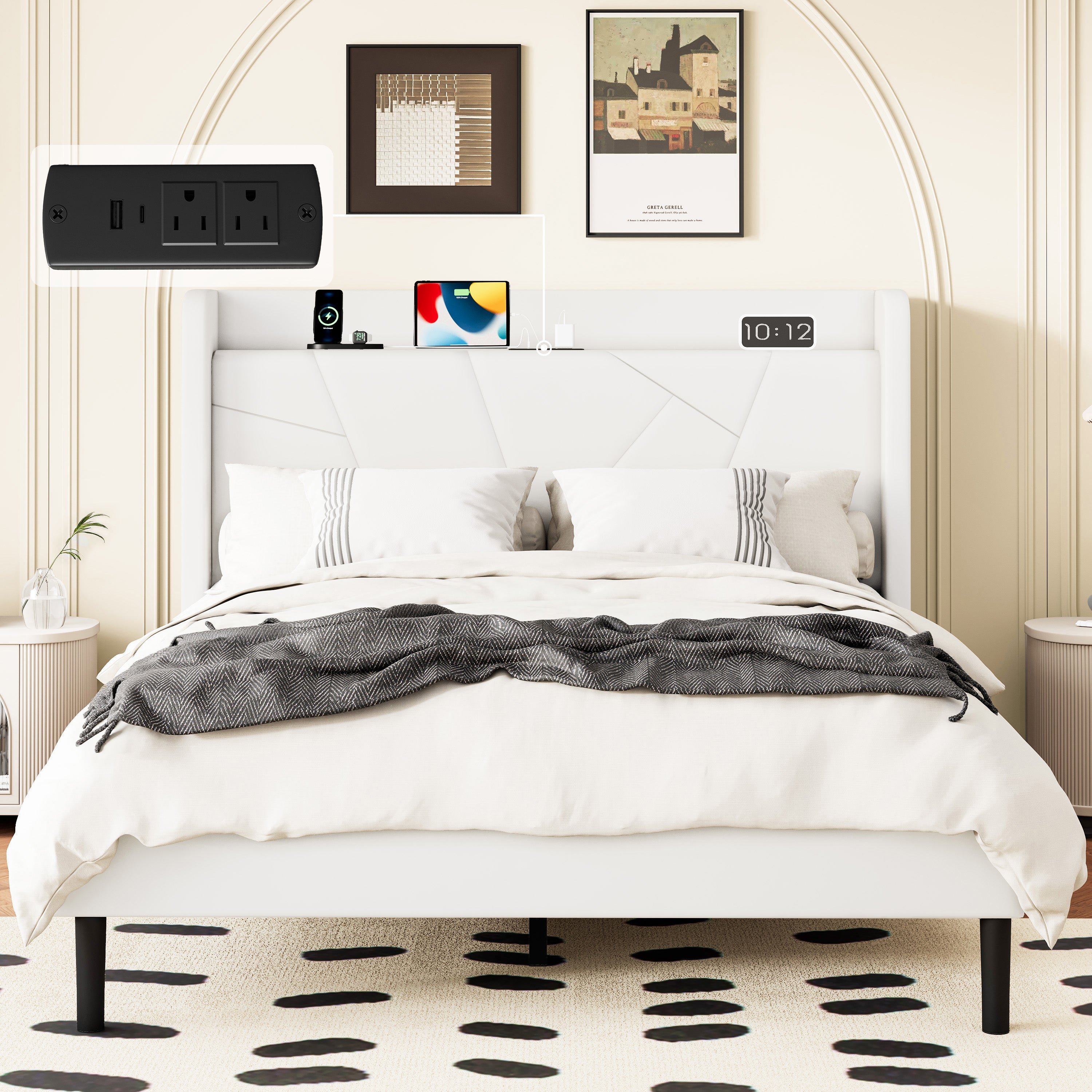 Frostbloom Platform Bed Frame with USB & Type-C Chargers
