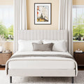 Frostbloom Full Size Platform Bed Frame with Velvet Upholstered Headboard, Off-white