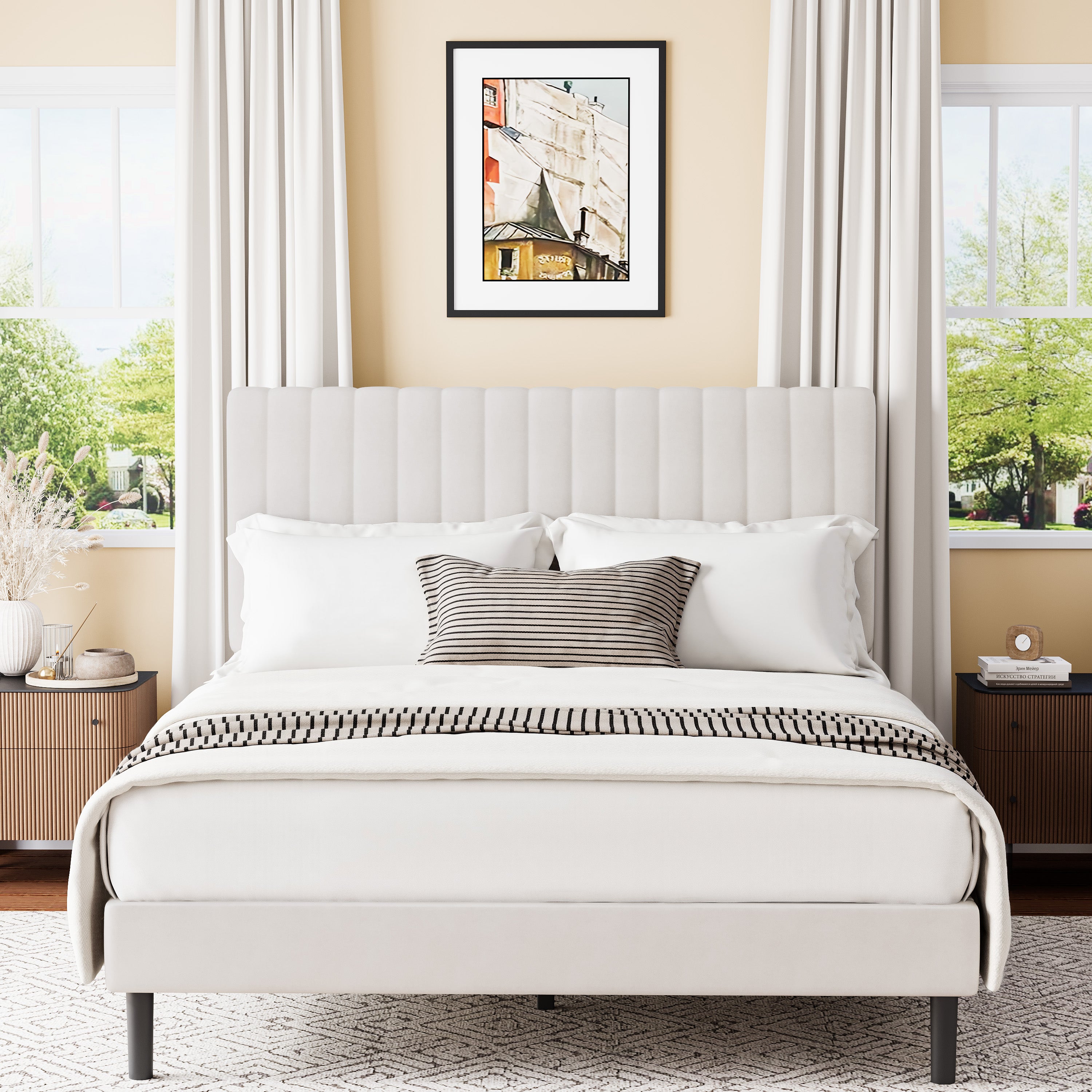 Frostbloom Platform Bed Frame with Upholstered Headboard
