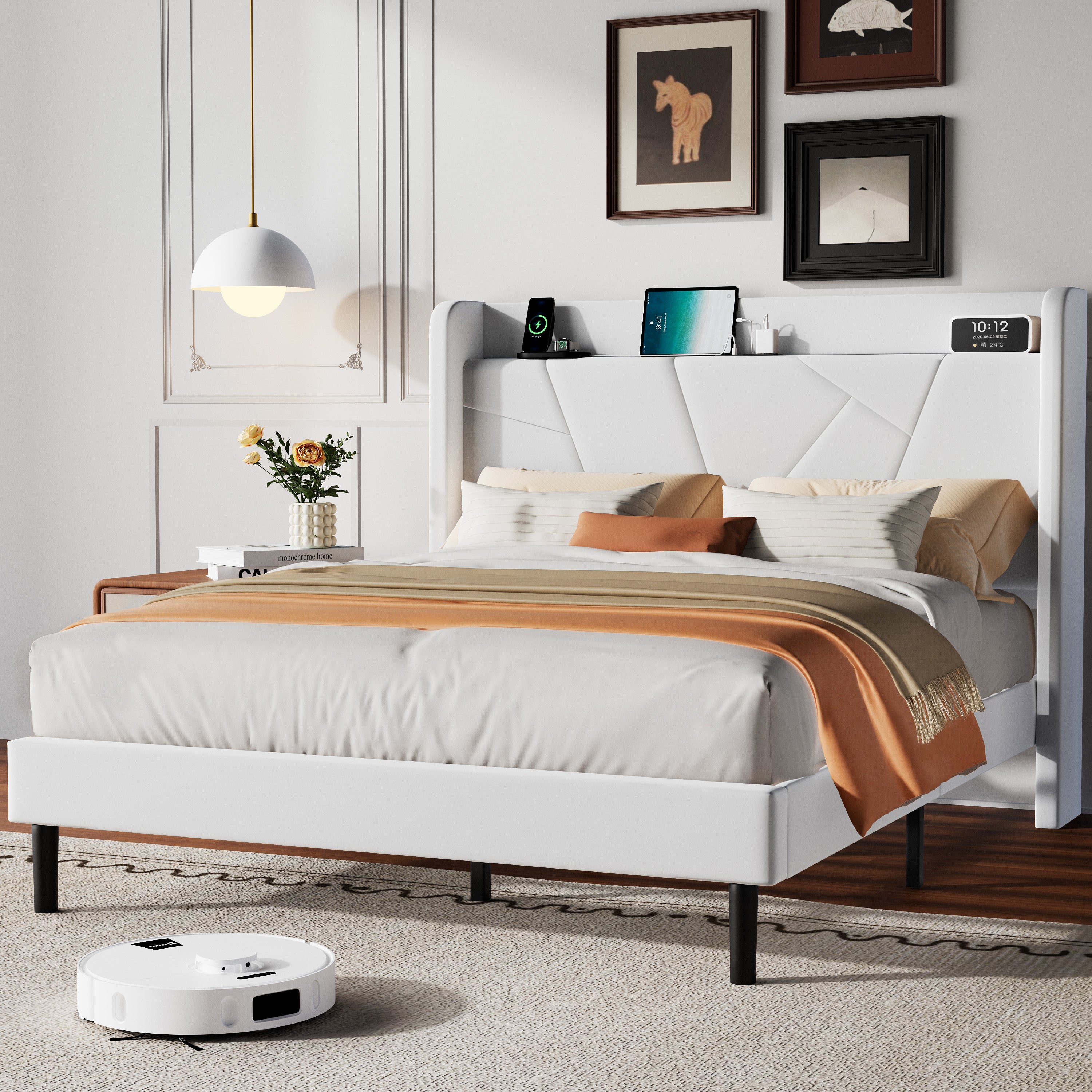 Frostbloom Platform Bed Frame with USB & Type-C Chargers