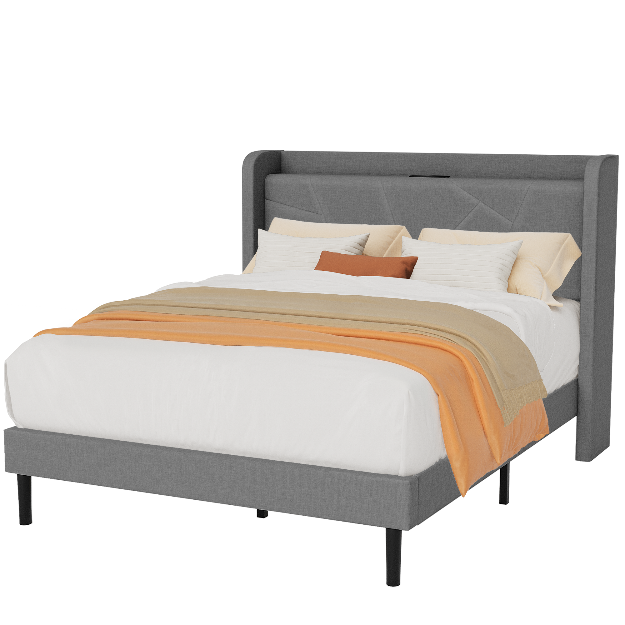 Frostbloom Bed Frame with USB & Type-C Charging Ports – Platform Design