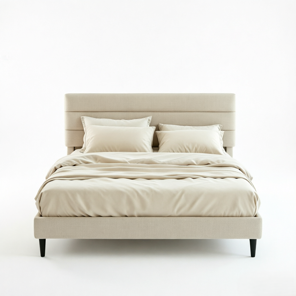 Frostbloom   Upholstered Platform Bed Frame with Solid Wood Slats