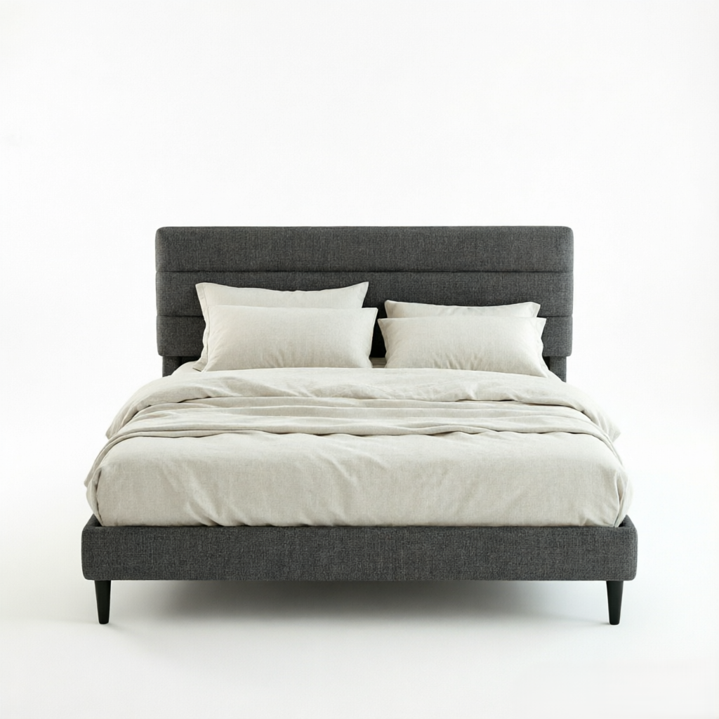 Frostbloom   Upholstered Platform Bed Frame with Solid Wood Slats