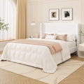Frostbloom King Size Boucle Upholstered Platform Bed Frame with Wingback Headboard, White