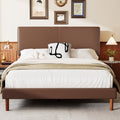 Frostbloom King Size Faux Leather Platform Bed Frame with Adjustable Headboard, Dark Brown