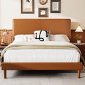 Frostbloom King Size Faux Leather Platform Bed Frame with Adjustable Headboard, Orange Brown