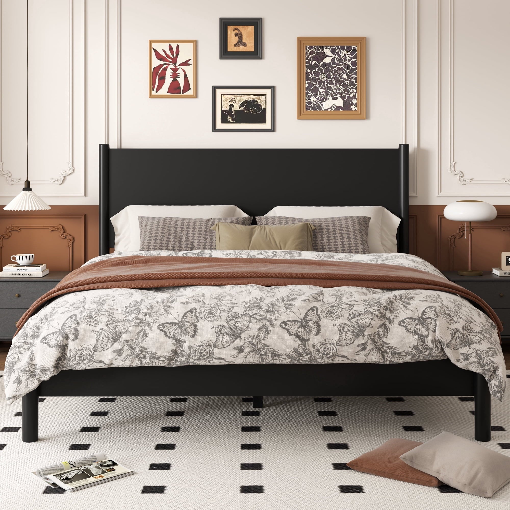 Frostbloom Full Size Modern Solid Wood Platform Bed Frame, Black