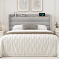 Frostbloom King Bed Frame with USB & Type-C Charging Station and Linen Fabric Wingback Headboard, Light Gray