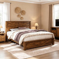 Frostbloom Queen Platform Bed Frame with Wooden Headboard, Natural Wood Grain, Brown