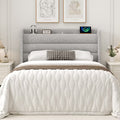 Frostbloom Queen Bed Frame with USB & Type-C Charging Station and Linen Fabric Wingback Headboard, Light Gray