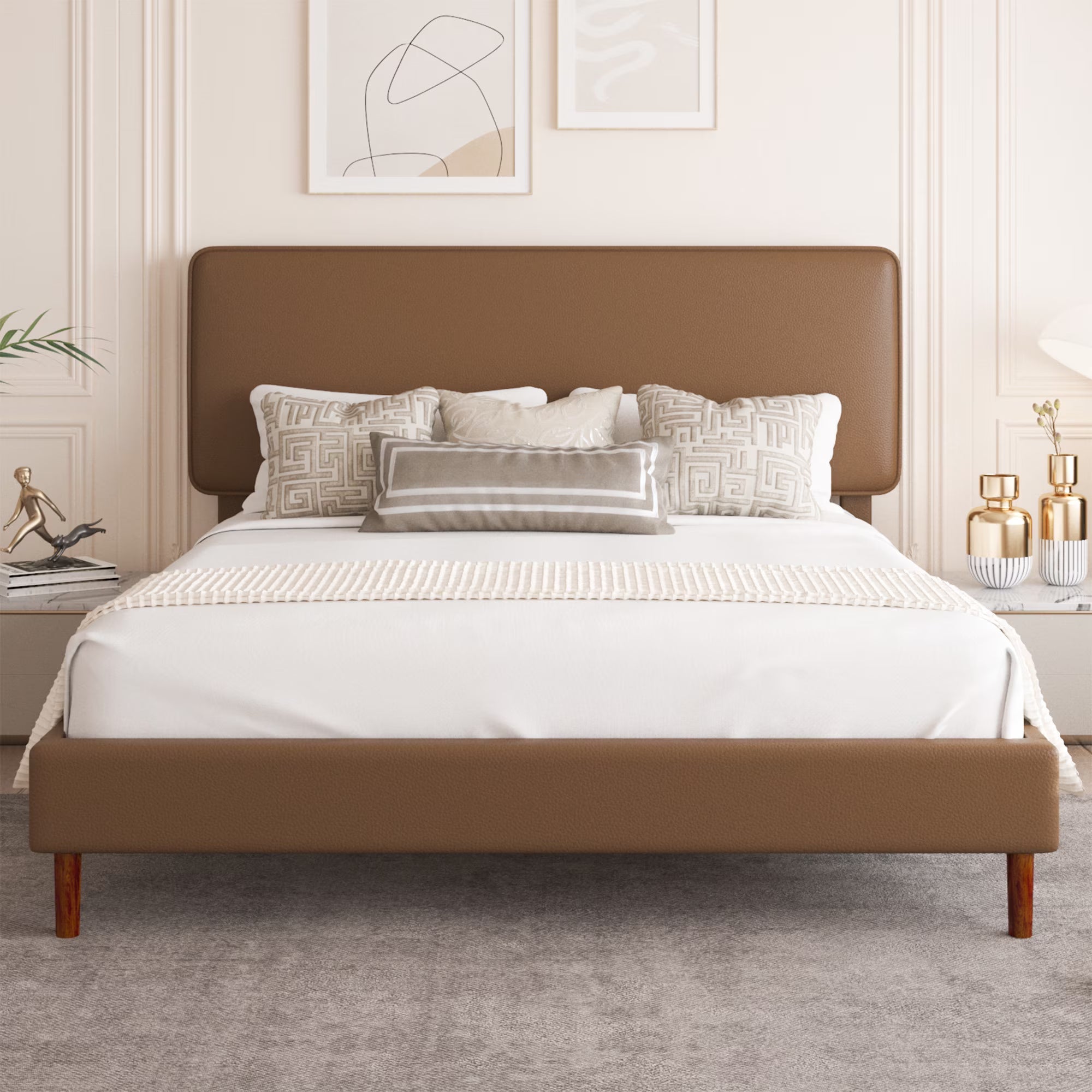 Frostbloom  Bed Frame, Upholstered Faux Leather Design with Adjustable Headboard