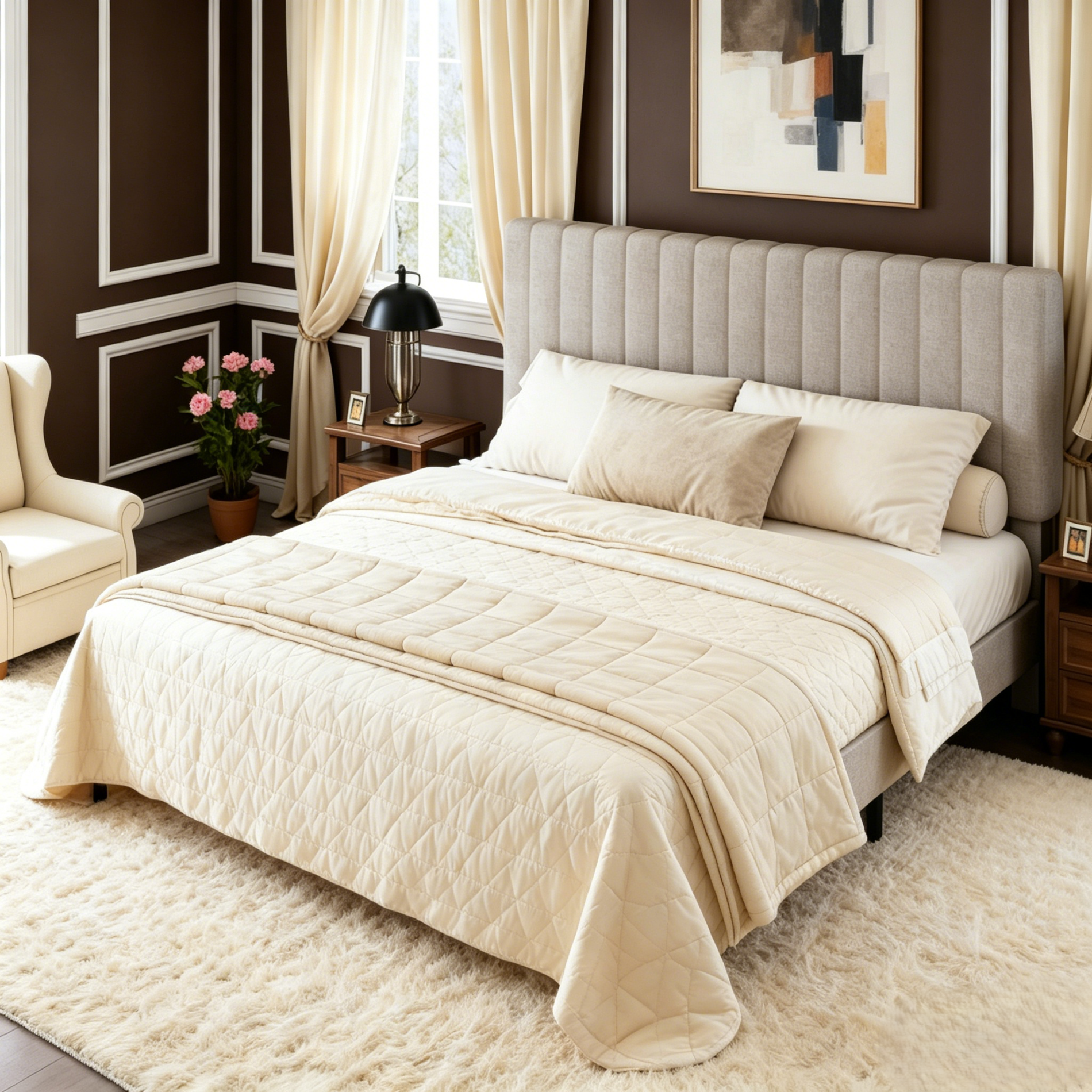 Frostbloom Platform Bed Frame with Upholstered Headboard