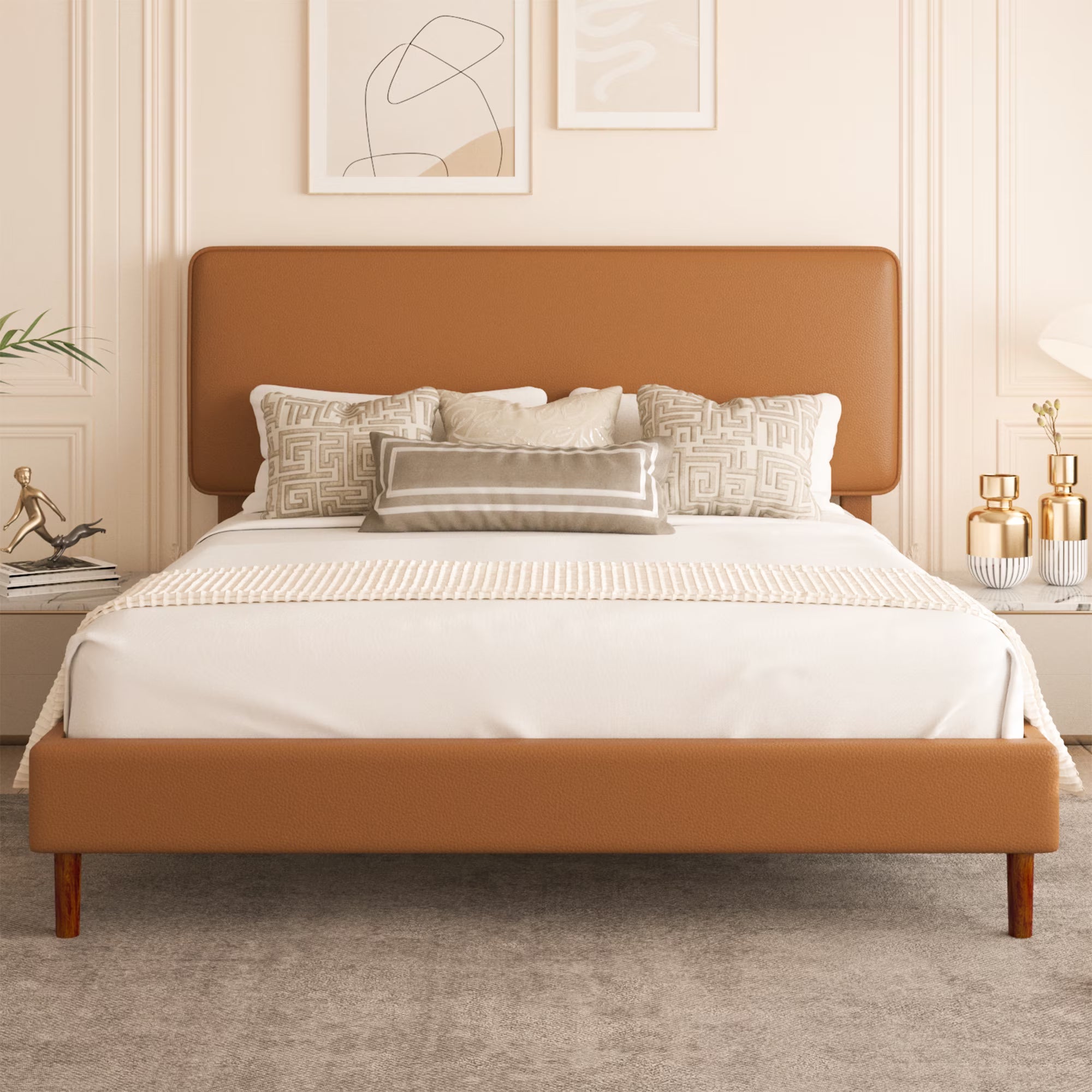 Frostbloom  Bed Frame, Upholstered Faux Leather Design with Adjustable Headboard