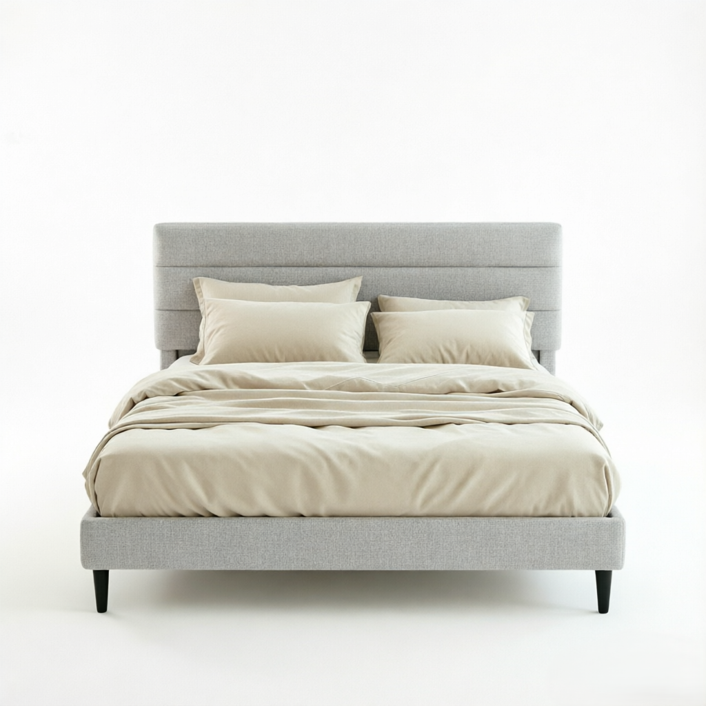 Frostbloom   Upholstered Platform Bed Frame with Solid Wood Slats