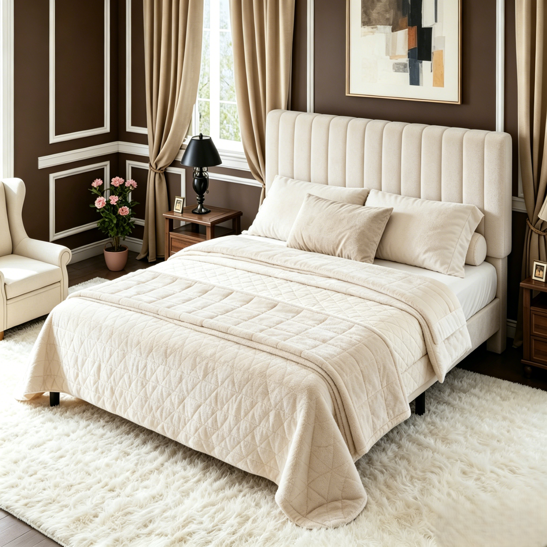 Frostbloom Platform Bed Frame with Upholstered Headboard