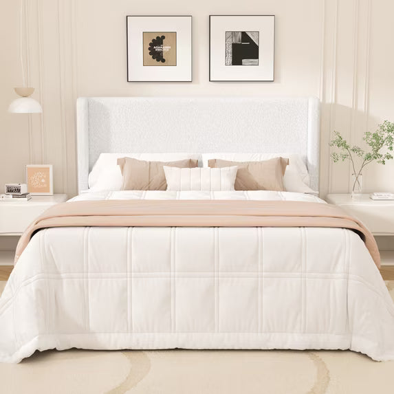 Frostbloom Full Size Boucle Upholstered Platform Bed Frame with Wingback Headboard, White