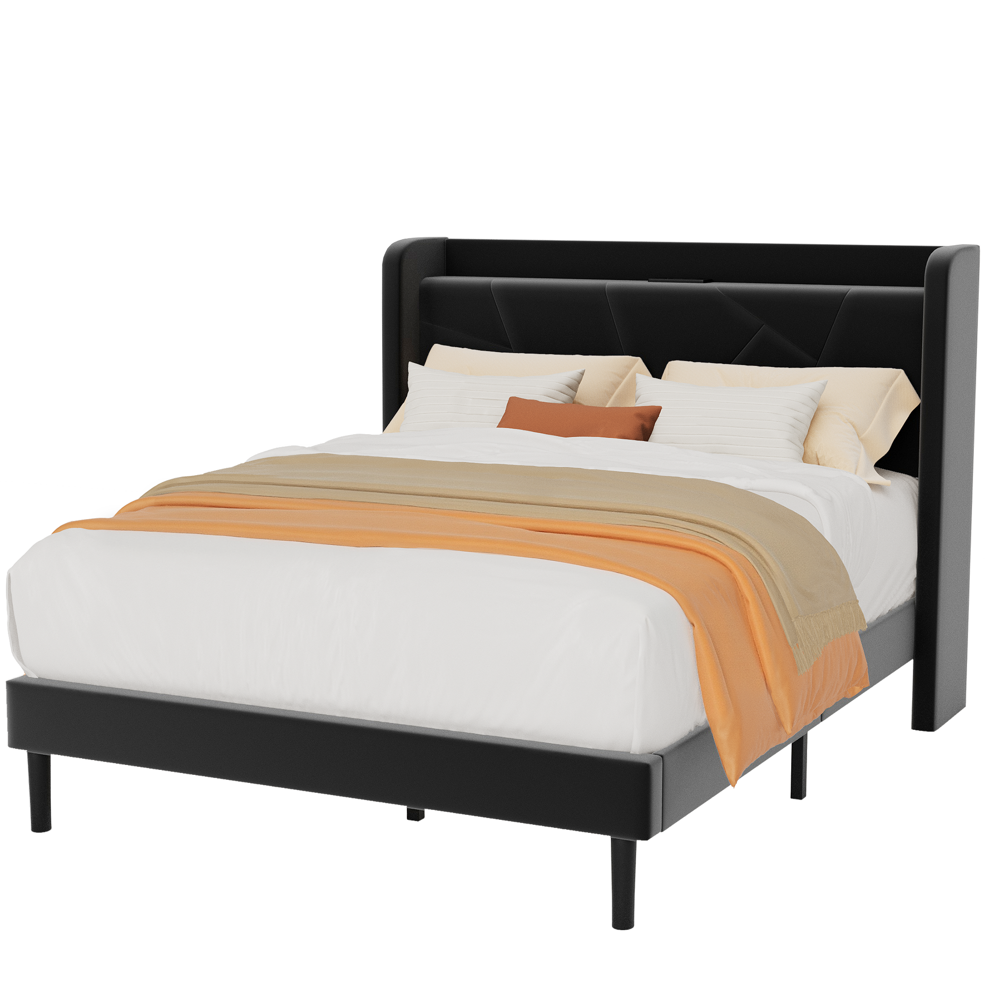 Frostbloom Bed Frame with USB & Type-C Charging Ports – Platform Design