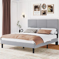 Frostbloom Full Size Linen Fabric Upholstered Platform Bed Frame with Headboard, Metal Frame and Wood Slats, No Box Spring Needed, Light Gray