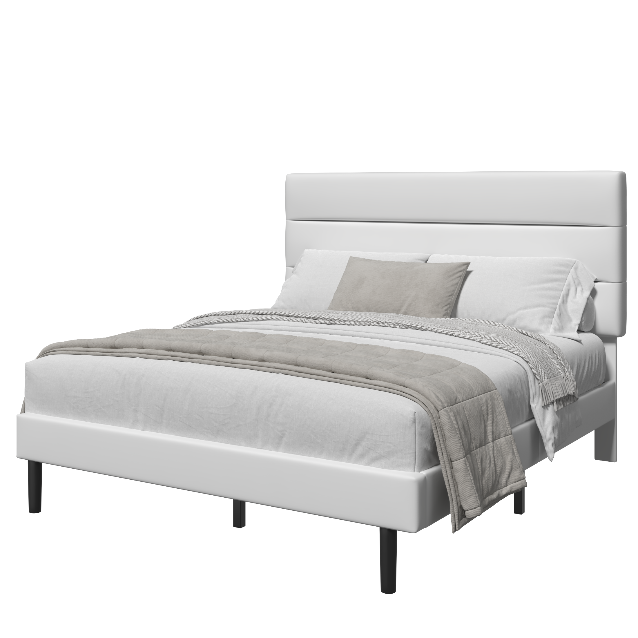 Frostbloom Bed Frame Platform with Upholstered Headboard, No Box Spring Needed