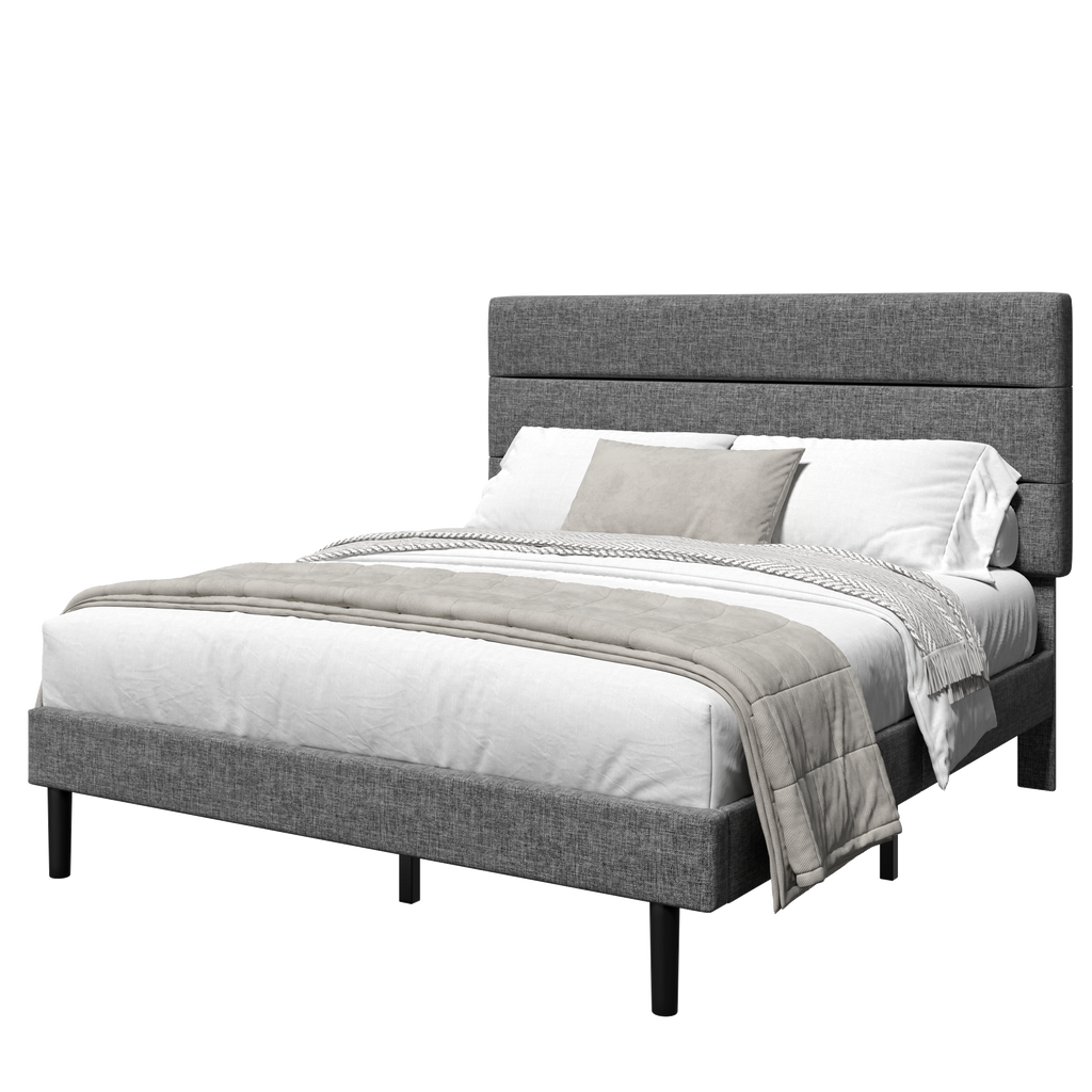 Frostbloom Bed Frame Platform with Upholstered Headboard, No Box Spring Needed