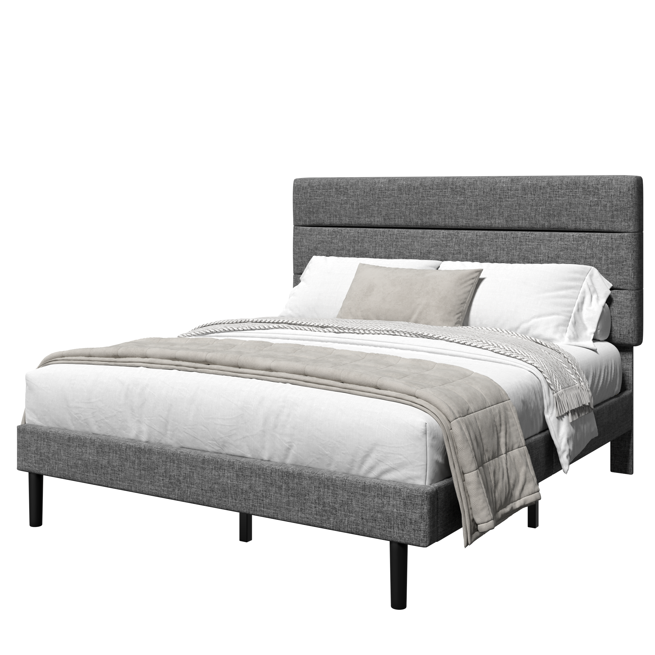 Frostbloom Bed Frame Platform with Upholstered Headboard, No Box Spring Needed
