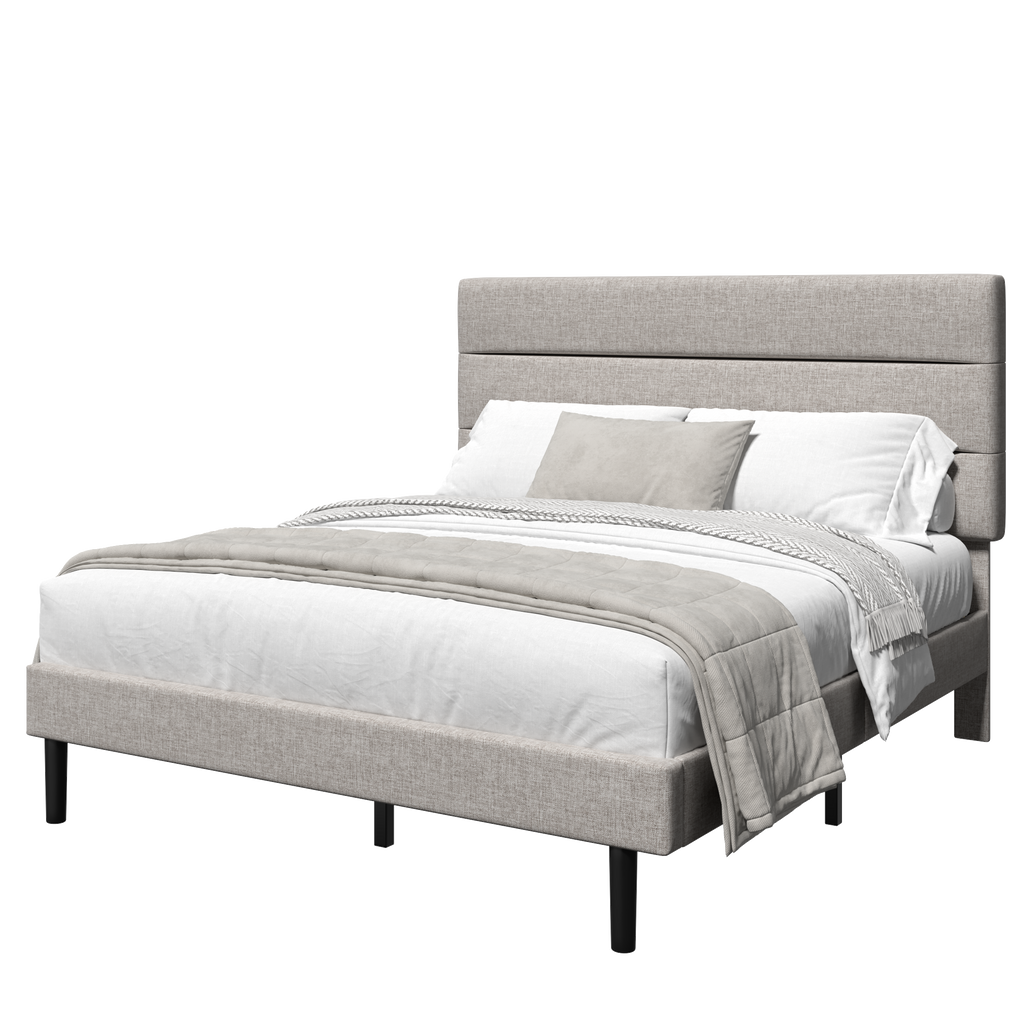 Frostbloom Bed Frame Platform with Upholstered Headboard, No Box Spring Needed