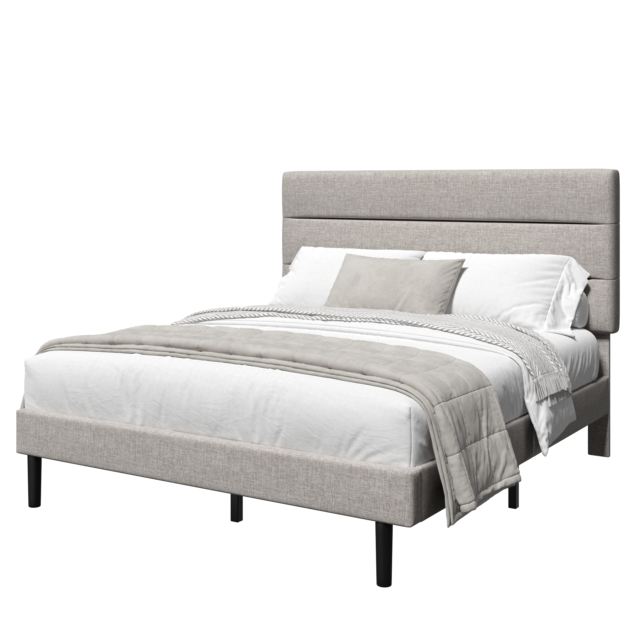 Frostbloom Bed Frame Platform with Upholstered Headboard, No Box Spring Needed
