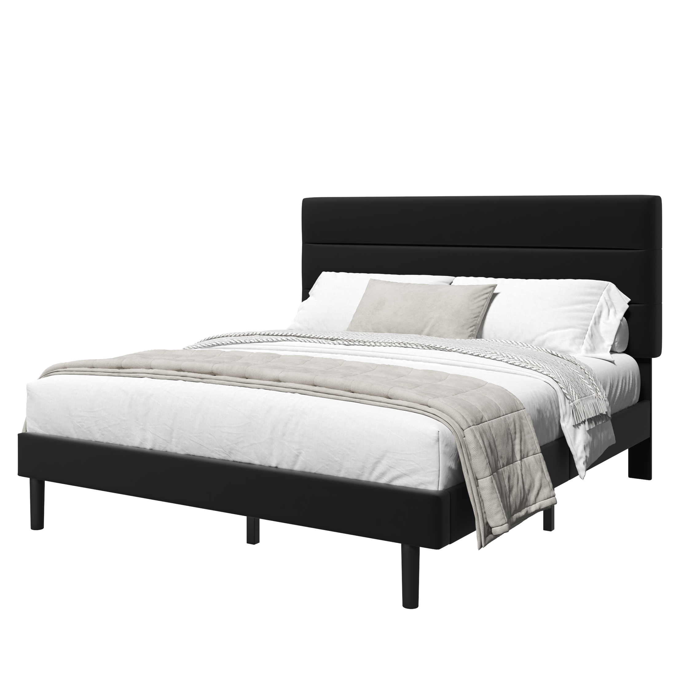 Frostbloom Bed Frame Platform with Upholstered Headboard, No Box Spring Needed