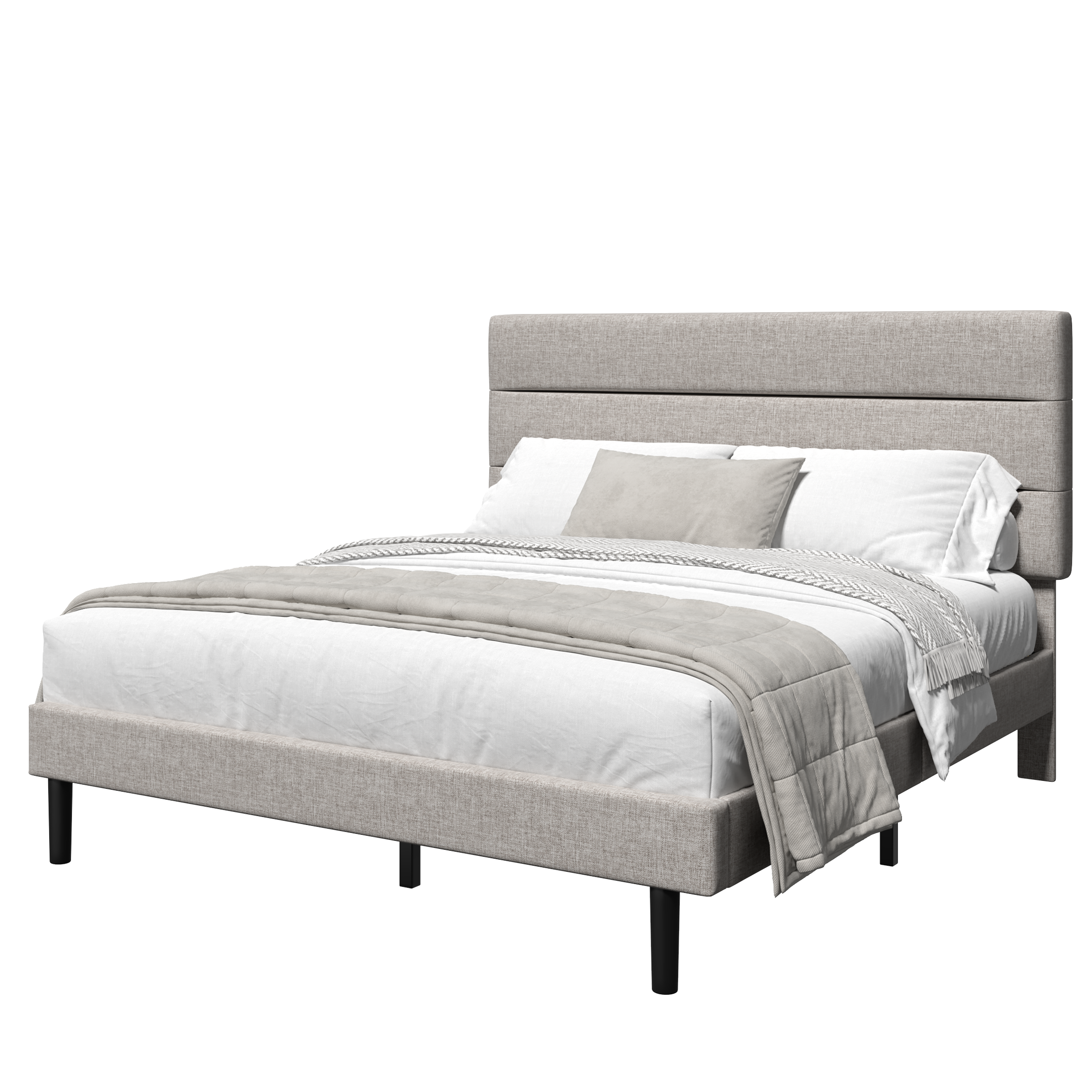 Frostbloom Bed Frame Platform with Upholstered Headboard, No Box Spring Needed