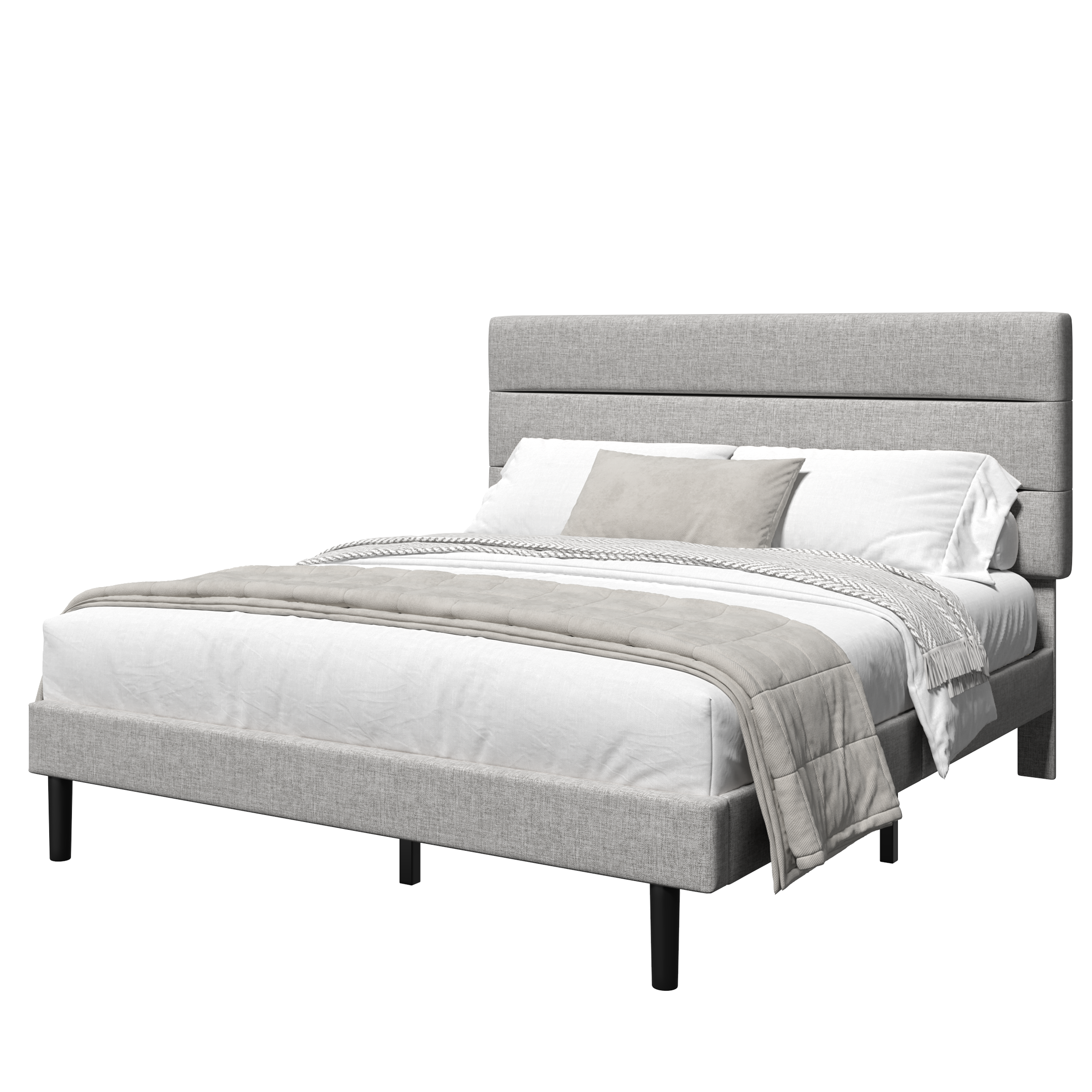 Frostbloom Bed Frame Platform with Upholstered Headboard, No Box Spring Needed