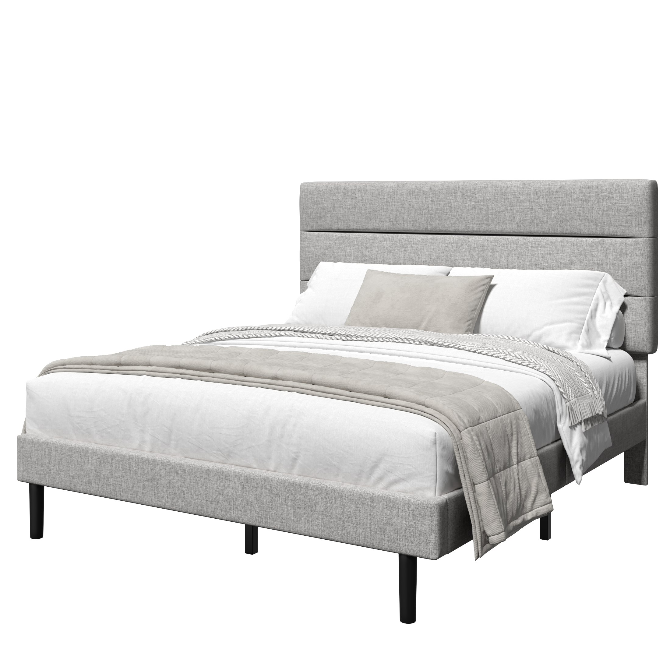 Frostbloom Bed Frame Platform with Upholstered Headboard, No Box Spring Needed