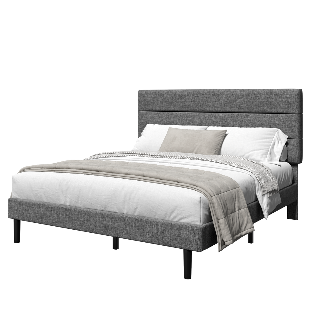 Frostbloom Bed Frame Platform with Upholstered Headboard, No Box Spring Needed