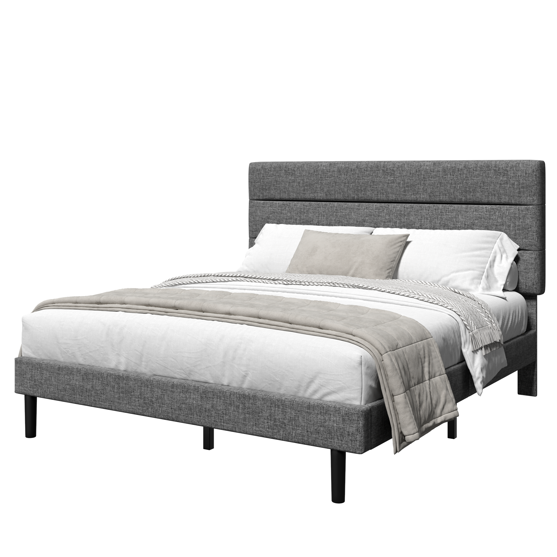 Frostbloom Bed Frame Platform with Upholstered Headboard, No Box Spring Needed