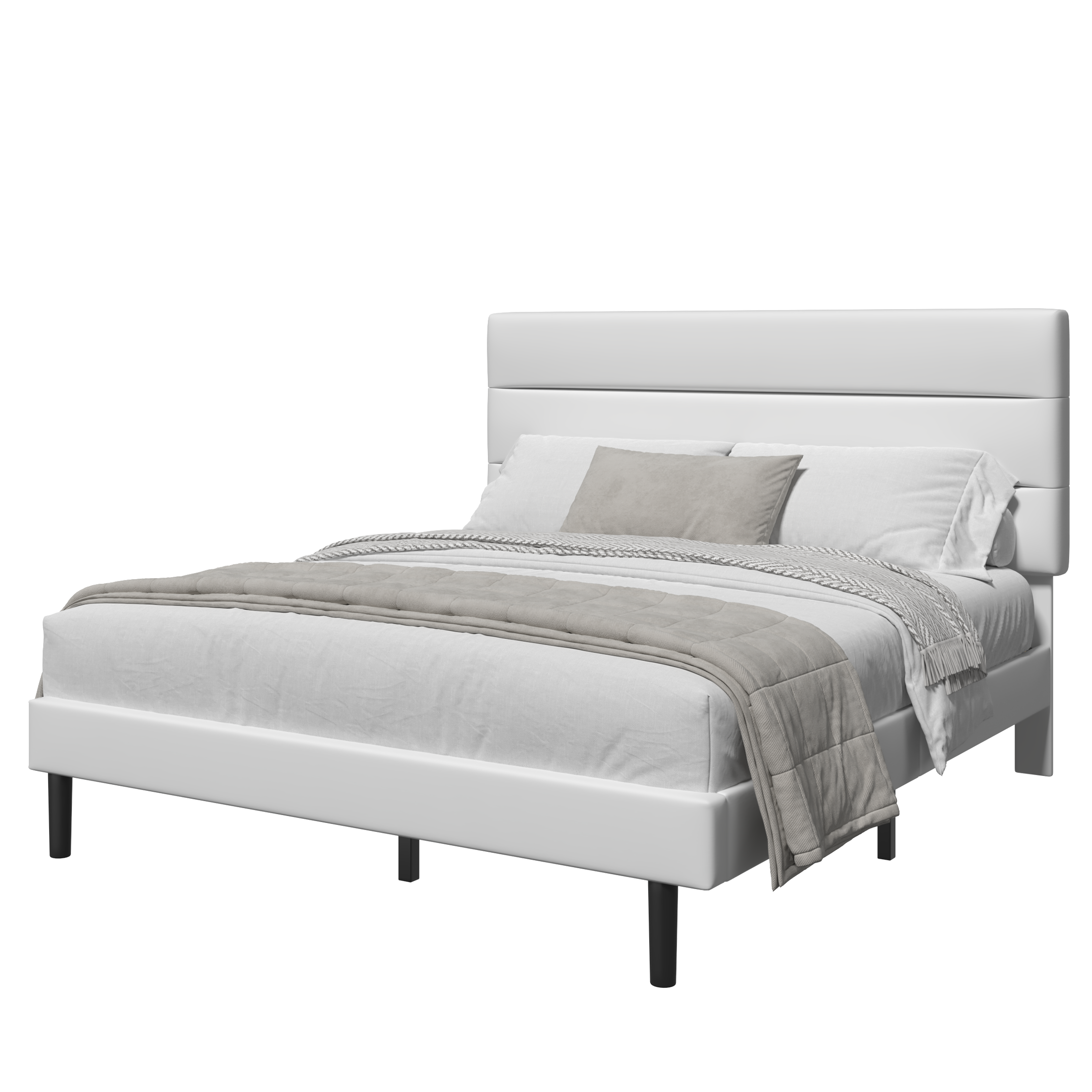 Frostbloom Bed Frame Platform with Upholstered Headboard, No Box Spring Needed