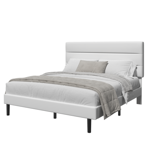 Frostbloom Bed Frame Platform with Upholstered Headboard, No Box Spring Needed
