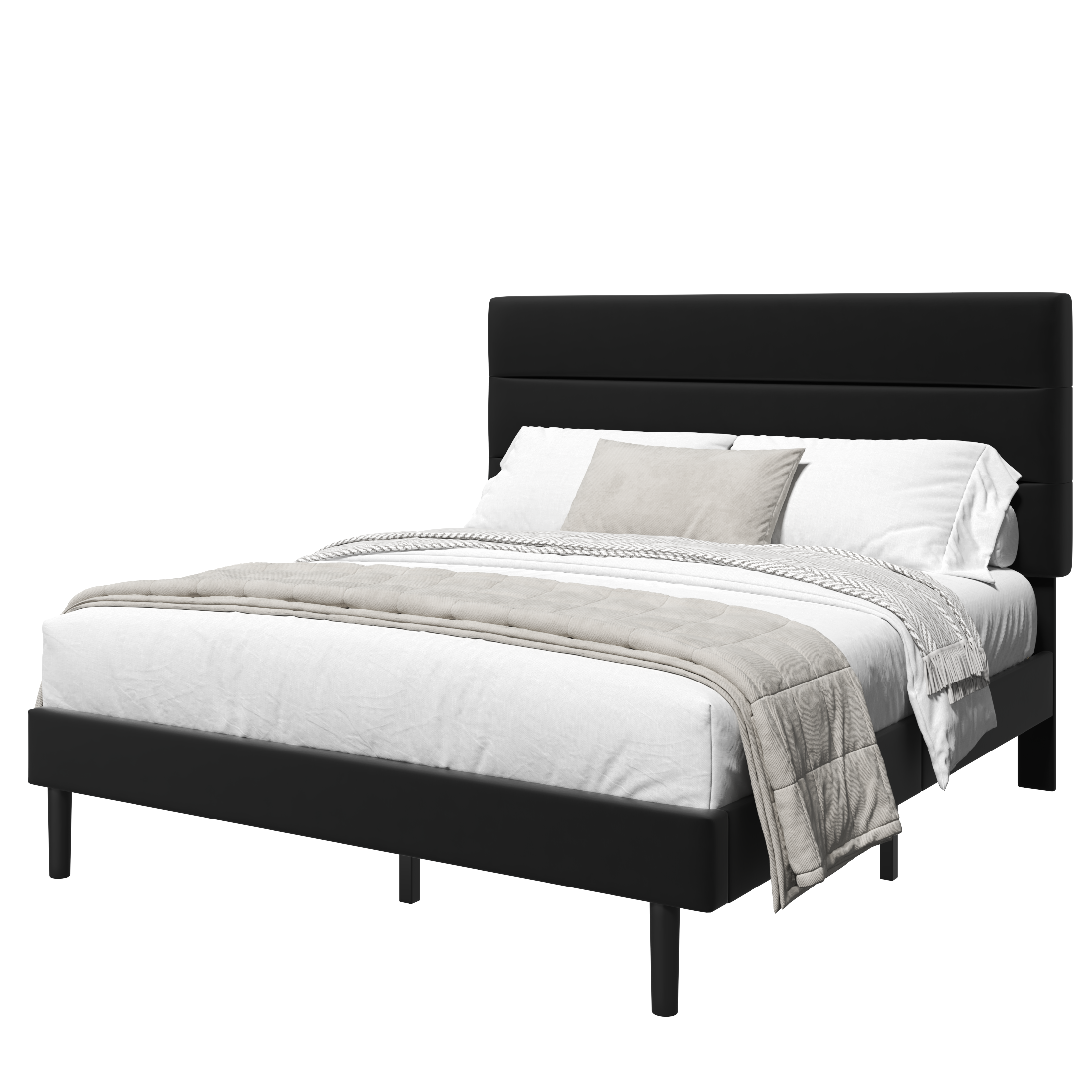 Frostbloom Bed Frame Platform with Upholstered Headboard, No Box Spring Needed