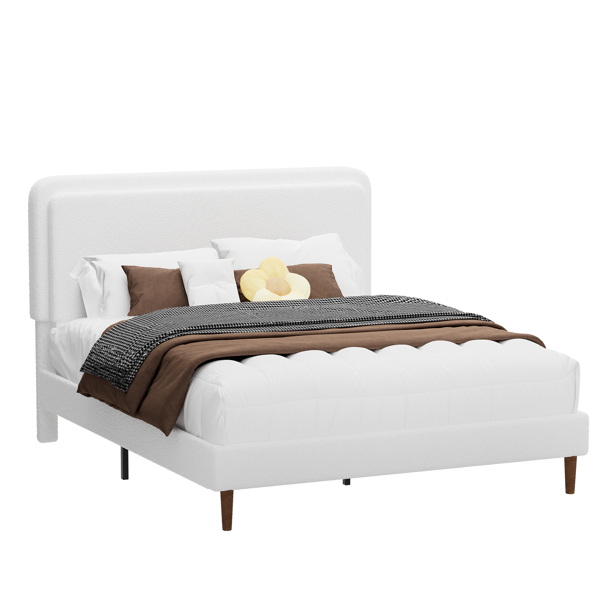 Frostbloom Boucle Upholstered Platform Bed Frame with Cloud Style Adjustable Headboard